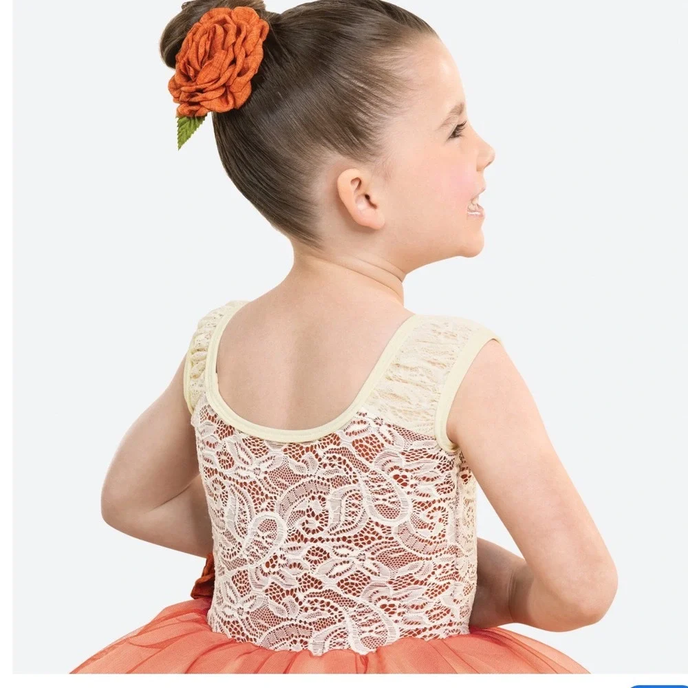 Revolution Dancewear Girls SC Penny Rust Orange Lace Tutu Dance Costume RC26866